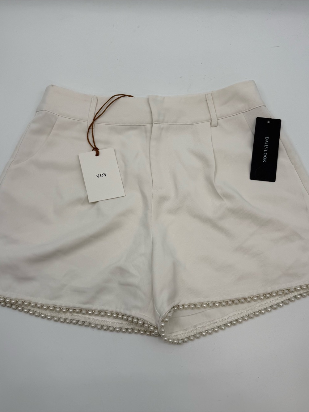 VOY Cream High-Waist Pearl-Trim Women's Shorts